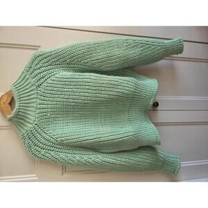 Chunky Knit Light Green Sweater with Mock Neck